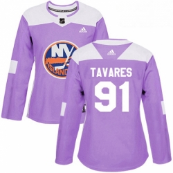 Womens Adidas New York Islanders 91 John Tavares Authentic Purple Fights Cancer Practice NHL Jersey 