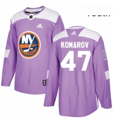 Youth Adidas New York Islanders 47 Leo Komarov Authentic Purple Fights Cancer Practice NHL Jersey 