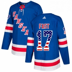 Mens Adidas New York Rangers 17 Jesper Fast Authentic Royal Blue USA Flag Fashion NHL Jersey 