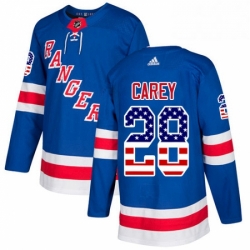 Mens Adidas New York Rangers 28 Paul Carey Authentic Royal Blue USA Flag Fashion NHL Jersey 