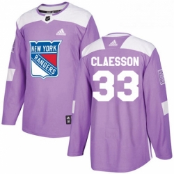 Mens Adidas New York Rangers 33 Fredrik Claesson Authentic Purple Fights Cancer Practice NHL Jersey 