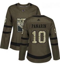 Rangers #10 Artemi Panarin Green Salute to Service Women Stitched Hockey Jersey