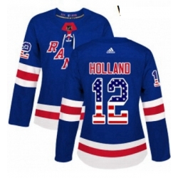 Womens Adidas New York Rangers 12 Peter Holland Authentic Royal Blue USA Flag Fashion NHL Jersey 