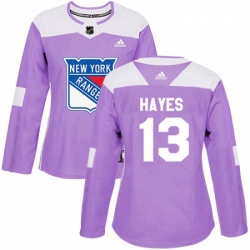 Womens Adidas New York Rangers 13 Kevin Hayes Authentic Purple Fights Cancer Practice NHL Jersey 