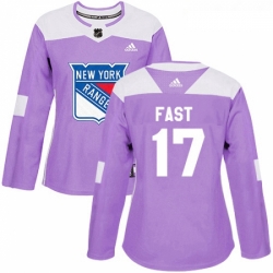 Womens Adidas New York Rangers 17 Jesper Fast Authentic Purple Fights Cancer Practice NHL Jersey 