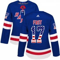 Womens Adidas New York Rangers 17 Jesper Fast Authentic Royal Blue USA Flag Fashion NHL Jersey 