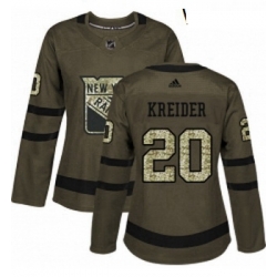 Womens Adidas New York Rangers 20 Chris Kreider Authentic Green Salute to Service NHL Jersey 