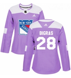 Womens Adidas New York Rangers 28 Chris Bigras Authentic Purple Fights Cancer Practice NHL Jersey 