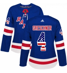 Womens Adidas New York Rangers 4 Ron Greschner Authentic Royal Blue USA Flag Fashion NHL Jersey 