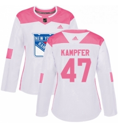 Womens Adidas New York Rangers 47 Steven Kampfer Authentic WhitePink Fashion NHL Jersey 