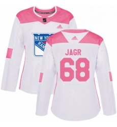 Womens Adidas New York Rangers 68 Jaromir Jagr Authentic WhitePink Fashion NHL Jersey 