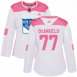Womens Adidas New York Rangers 77 Anthony DeAngelo Authentic WhitePink Fashion NHL Jersey 