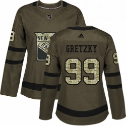 Womens Adidas New York Rangers 99 Wayne Gretzky Authentic Green Salute to Service NHL Jersey 