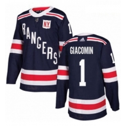 Youth Adidas New York Rangers 1 Eddie Giacomin Authentic Navy Blue 2018 Winter Classic NHL Jersey 