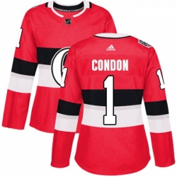 Womens Adidas Ottawa Senators 1 Mike Condon Authentic Red 2017 100 Classic NHL Jersey 