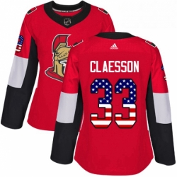 Womens Adidas Ottawa Senators 33 Fredrik Claesson Authentic Red USA Flag Fashion NHL Jersey 