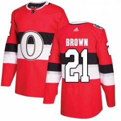 Youth Adidas Ottawa Senators 21 Logan Brown Authentic Red 2017 100 Classic NHL Jersey 