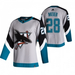 Men San Jose Sharks 28 Timo Meier Grey Adidas 2020 21 Reverse Retro Alternate NHL Jersey