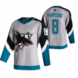 Men San Jose Sharks 8 Joe Pavelski Grey Adidas 2020 21 Reverse Retro Alternate NHL Jersey