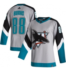 Men San Jose Sharks 88 Brent Burns Gray 2020 21 Reverse Retro Adidas Jersey