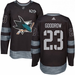 Mens Adidas San Jose Sharks 23 Barclay Goodrow Premier Black 1917 2017 100th Anniversary NHL Jersey 