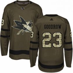 Mens Adidas San Jose Sharks 23 Barclay Goodrow Premier Green Salute to Service NHL Jersey 