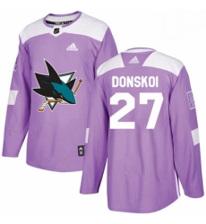 Mens Adidas San Jose Sharks 27 Joonas Donskoi Authentic Purple Fights Cancer Practice NHL Jersey 