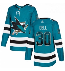 Mens Adidas San Jose Sharks 30 Aaron Dell Authentic Teal Drift Fashion NHL Jersey 