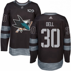 Mens Adidas San Jose Sharks 30 Aaron Dell Premier Black 1917 2017 100th Anniversary NHL Jersey 