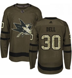 Mens Adidas San Jose Sharks 30 Aaron Dell Premier Green Salute to Service NHL Jersey 