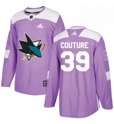 Mens Adidas San Jose Sharks 39 Logan Couture Authentic Purple Fights Cancer Practice NHL Jersey 