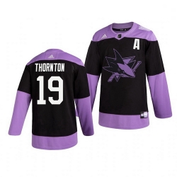 Sharks 19 Joe Thornton Black Purple Hockey Fights Cancer Adidas Jersey