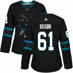 Womens Adidas San Jose Sharks 61 Justin Braun Premier Black Alternate NHL Jersey 