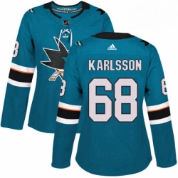 Womens Adidas San Jose Sharks 68 Melker Karlsson Authentic Teal Green Home NHL Jersey 