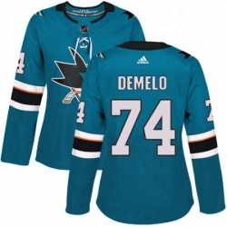 Womens Adidas San Jose Sharks 74 Dylan DeMelo Authentic Teal Green Home NHL Jersey 