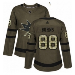 Womens Adidas San Jose Sharks 88 Brent Burns Authentic Green Salute to Service NHL Jersey 