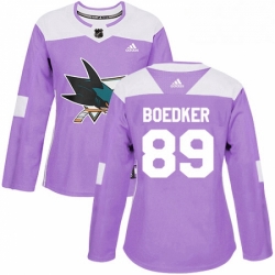 Womens Adidas San Jose Sharks 89 Mikkel Boedker Authentic Purple Fights Cancer Practice NHL Jersey 