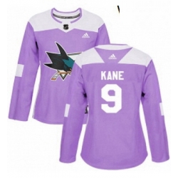 Womens Adidas San Jose Sharks 9 Evander Kane Authentic Purple Fights Cancer Practice NHL Jerse