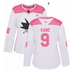 Womens Adidas San Jose Sharks 9 Evander Kane Authentic White Pink Fashion NHL Jerse