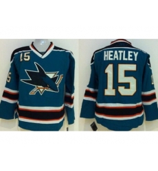 Kids San Jose Sharks 15 Dany Heatley Blue NHL Jerseys