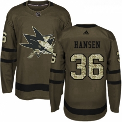 Youth Adidas San Jose Sharks 36 Jannik Hansen Authentic Green Salute to Service NHL Jersey 