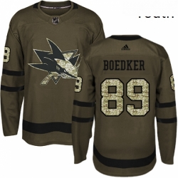 Youth Adidas San Jose Sharks 89 Mikkel Boedker Authentic Green Salute to Service NHL Jersey 