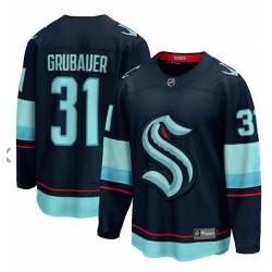 Men Seattle Kraken 31 Paul Grubauer Navy Blue Adidas Stitched NHL Jersey