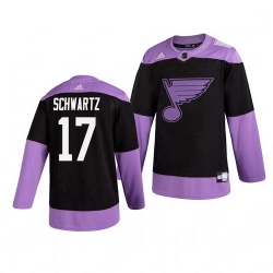 Blues 17 Jaden Schwartz Black Purple Hockey Fights Cancer Adidas Jersey