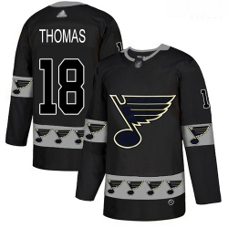 Blues #18 Robert Thomas Black Authentic Team Logo Fashion Stitched Hockey Jersey