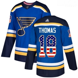 Blues #18 Robert Thomas Blue Home Authentic USA Flag Stitched Hockey Jersey