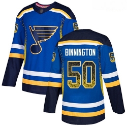 Blues #50 Jordan Binnington Blue Home Authentic Drift Fashion Stitched Hockey Jersey