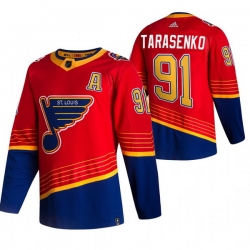 Men St  Louis Blues 91 Vladimir Tarasenko Red Adidas 2020 21 Reverse Retro Alternate NHL Jersey