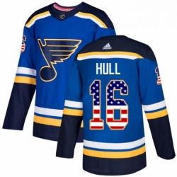 Mens Adidas St Louis Blues 16 Brett Hull Authentic Blue USA Flag Fashion NHL Jersey 