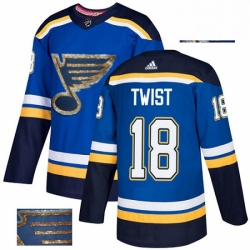 Mens Adidas St Louis Blues 18 Tony Twist Authentic Royal Blue Fashion Gold NHL Jersey 